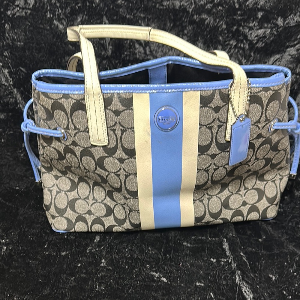 Coach Signature Canvas Tote Bag - Blue and Cream